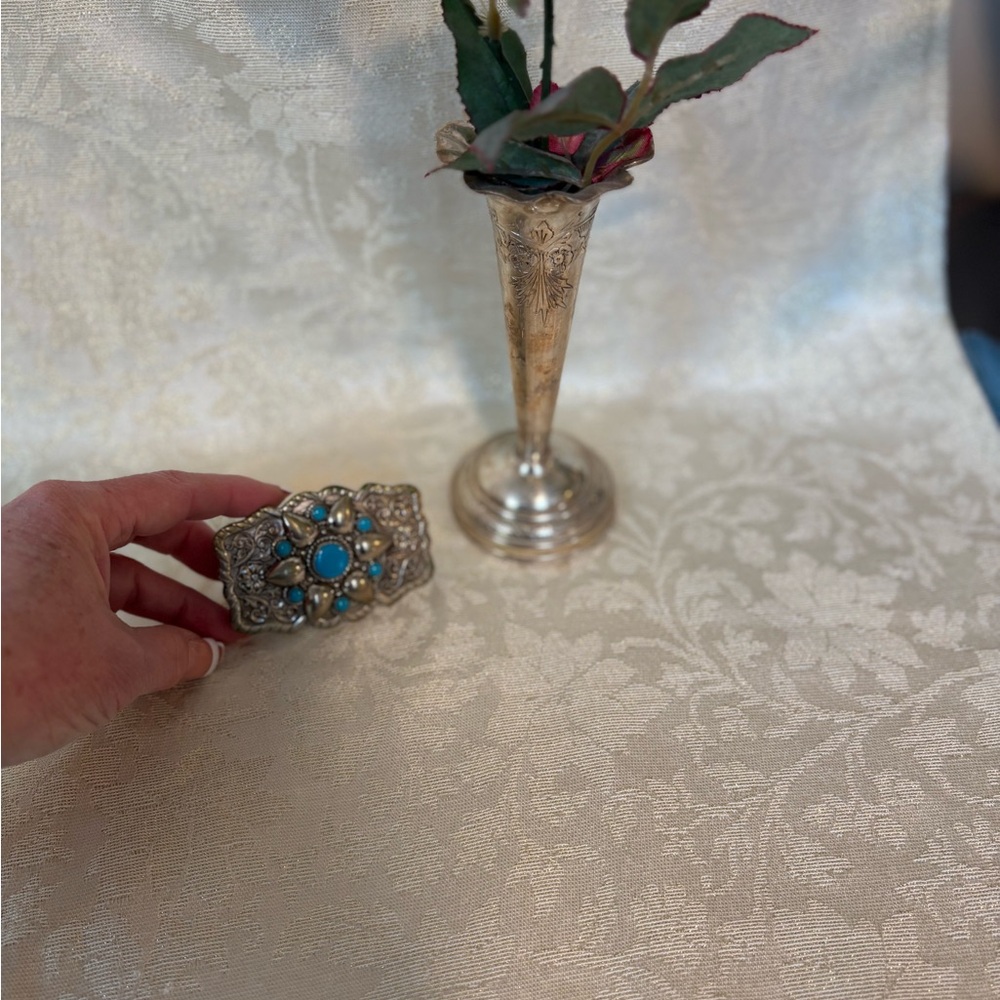 Western Nickel Silver and Turquois Blue Belt Buckle